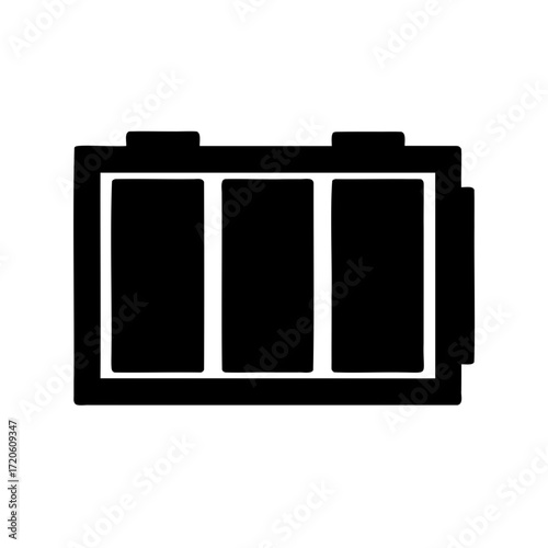 Stylized Battery Indicator Symbol Depicting Three Sections, Solid Black on White
