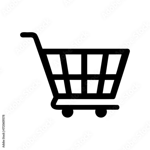 Black and white shopping cart symbol for online retail or commerce