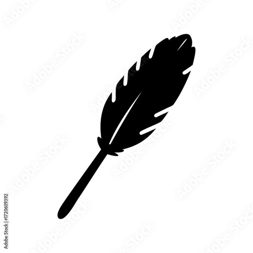 Stylized silhouette of a bird feather against a solid white background