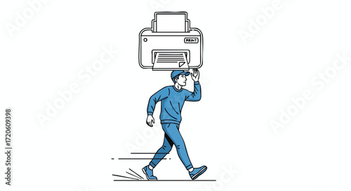 Delivery Man Carrying a Printer Fast Shipping Concept