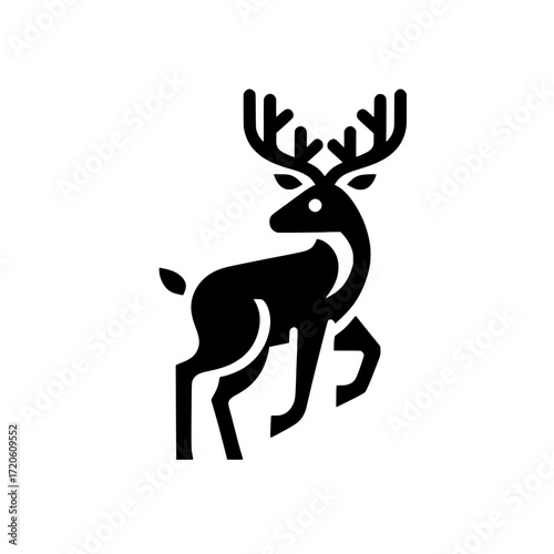 Black vector illustration of a stylized silhouette of a deer standing with one front leg raised.