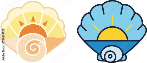 Seashell Icon Design with Sun and Sea