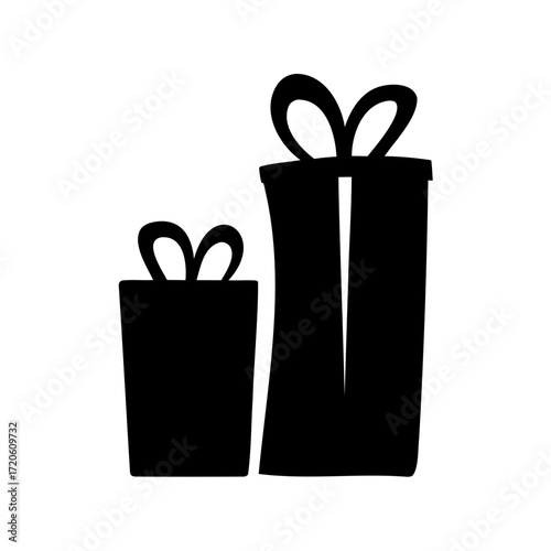 Black Silhouette of Two Presents, Showing Different Sizes, Shapes and Ribbons