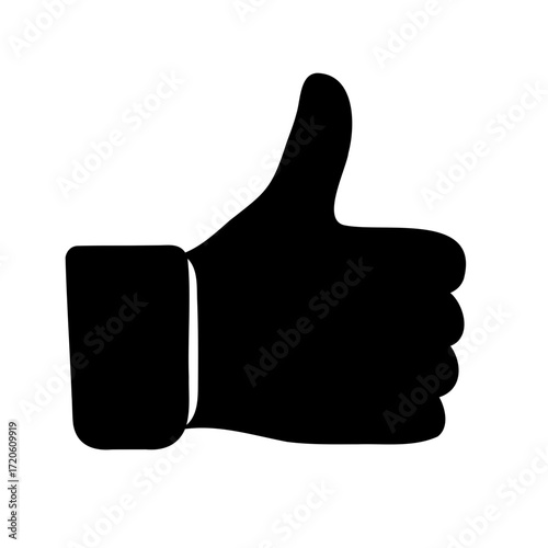 Black silhouette of hand giving a thumbs up on a white background