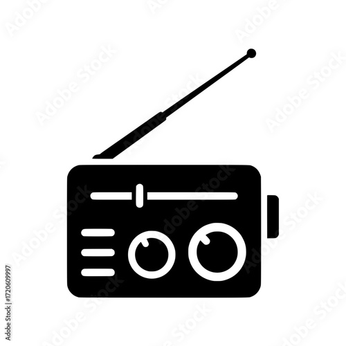 Classic Black and White Portable Radio Icon - Symbol of Retro Communication and Entertainment