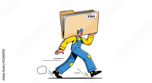 Delivery Guy Carrying Oversized Folder with Files Concept Illustration