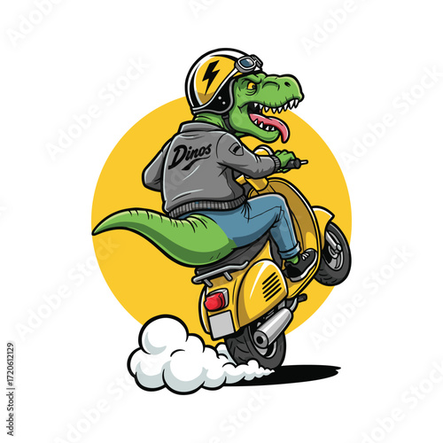 Cool T-Rex Scooter Rider cartoon Illustration