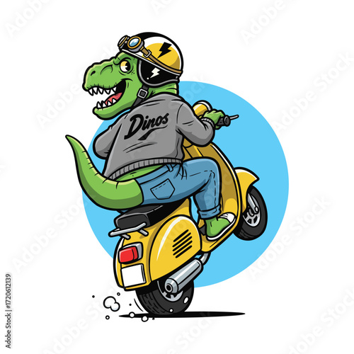 T-Rex Scooter Rider cartoon Illustration