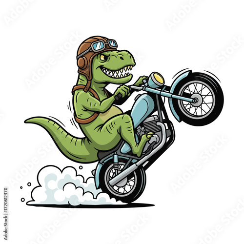 Tyrannosaurus Rex Motorcycle Rider Illustration