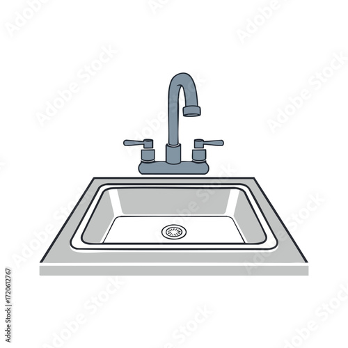 Modern Kitchen Sink with Faucet Vector Illustration Clean Design