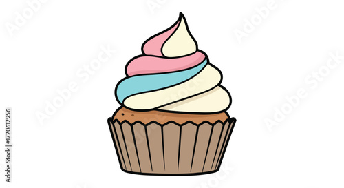 Delicious Swirl Cupcake Illustration Sweet Treat Clipart for Bakery Menu and Blog Designs