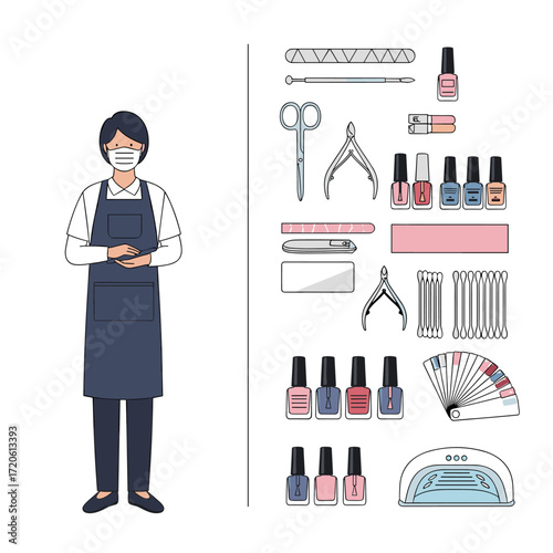 Manicurist With Nail Care Tools And Equipment For Manicure Services.