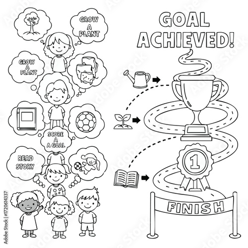 Kids Achieving Goals Coloring Page Education Sports Environmentalism