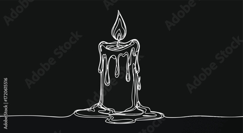 Melted Candle Line Art Black White Minimalist Graphic