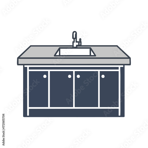 Modern Kitchen Sink with Countertop and Cabinets Simple Line Art Design