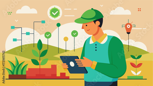 A precision farming consultant analyzing data from soil compaction sensors and providing recommendations for optimizing soil health and crop production.. Vector illustration