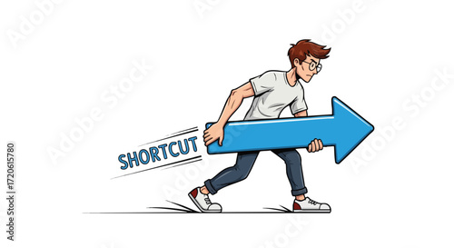 Man Carrying Giant Arrow Shortcut Concept Illustration