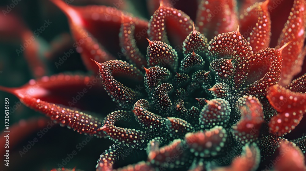 Fototapeta premium A hybrid succulent plant with rich red and emerald green colors, characterized by bulbous, bubble-