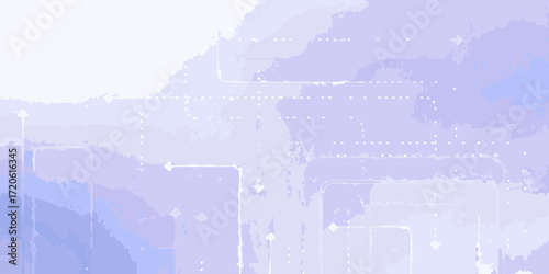 Abstract digital network connections and data flow on a soft purple watercolor background