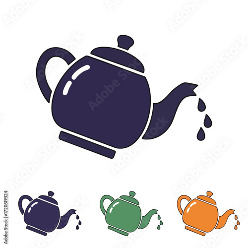 Pouring Teapot Icon Different Colors Vector Illustration