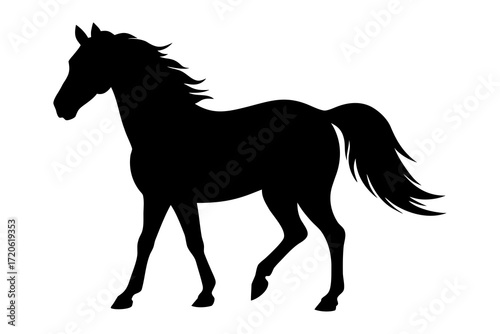 Elegant black silhouette of a horse in motion