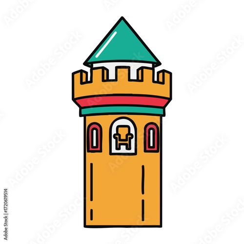 Cartoon Castle Tower Illustration Isolated on White Background