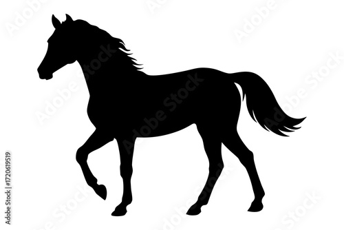 Elegant black silhouette of a horse in motion
