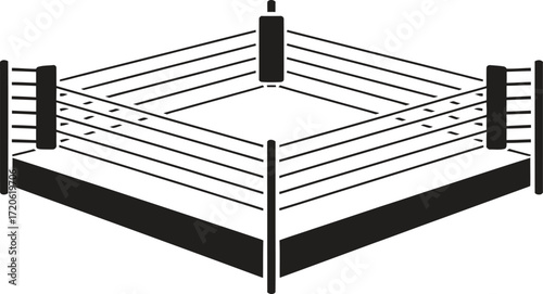 Simple isometric illustration of an empty boxing ring with ropes and posts