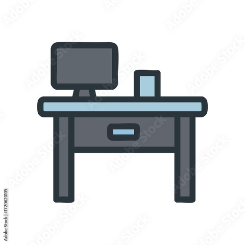 Modern Office Desk with Computer Monitor Minimalism Icon