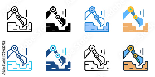 Excavation icon set multiple style collection 
