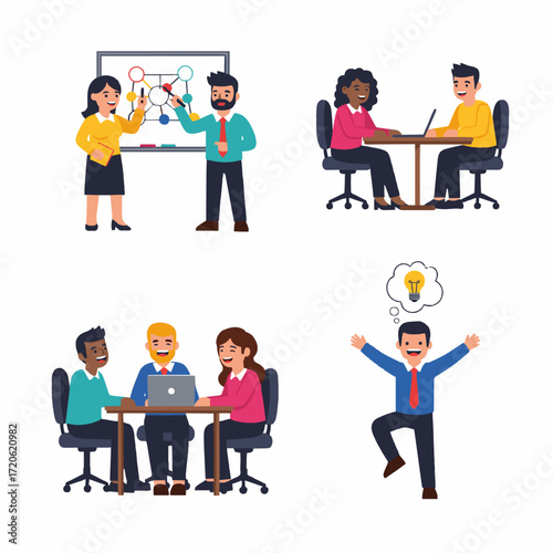 Dynamic Business Concepts Collaborative Teamwork, Engaging Presentations, and Innovative Idea Generation for Modern Workplace Success