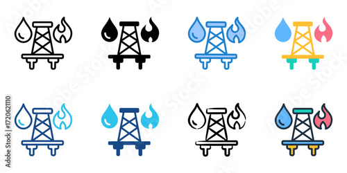 Oil and gas icon set multiple style collection 
