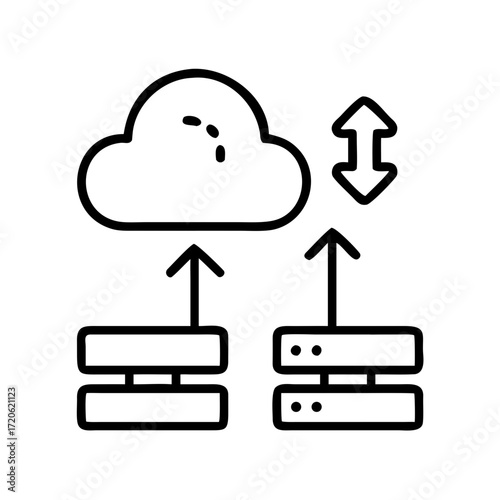“Minimal line icons — cloud, server, database, upload, download, storage, synchronization, SaaS, hosting, network connection — outline vector pack.”