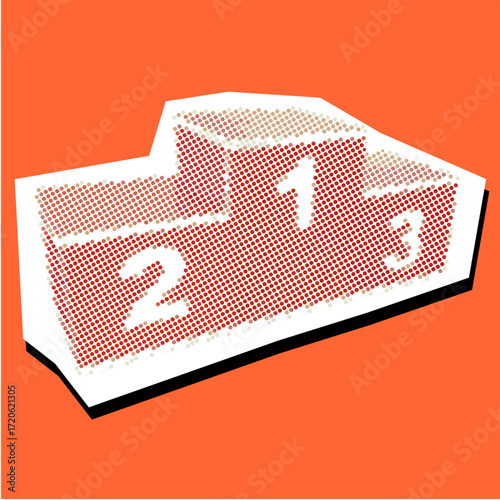 Podium winner halftone dotted collage element pointillize in paper torn vector. A unique design for competition, celebration, and victory themes.