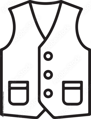 Simple line art icon of a classic vest with pockets