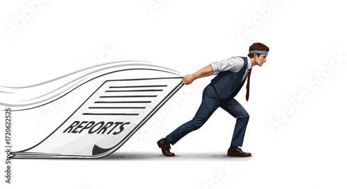 Businessman Struggling with Heavy Reports Overwhelmed Deadline Business Pressure Concept