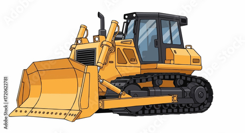 Heavy-duty bulldozer ready for construction and earthmoving projects, vector illustration