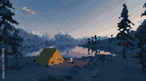 Mountain campsite dusk twilight tent mountains