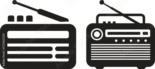 Two vintage radio icons with antennas on a white background