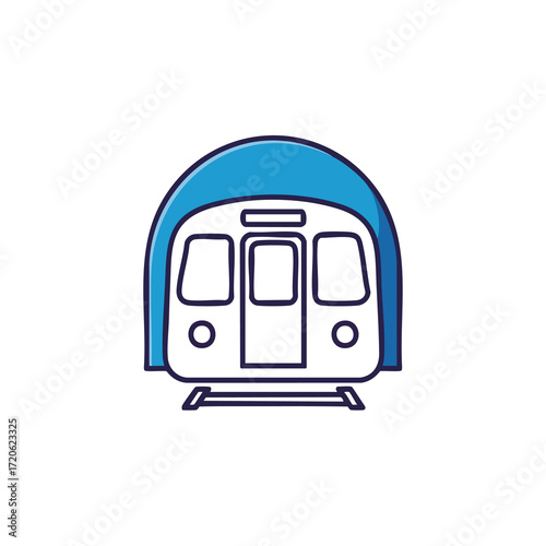 Subway Train Entering Tunnel Flat Vector Icon