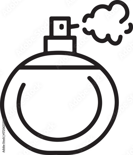 Simple line art icon of a perfume bottle spraying fragrance