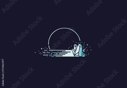 Abstract Crystal Moon Minimalist Illustration Digital Art
