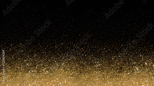 Golden glitter falling on black background, abstract luxury and festive backdrop