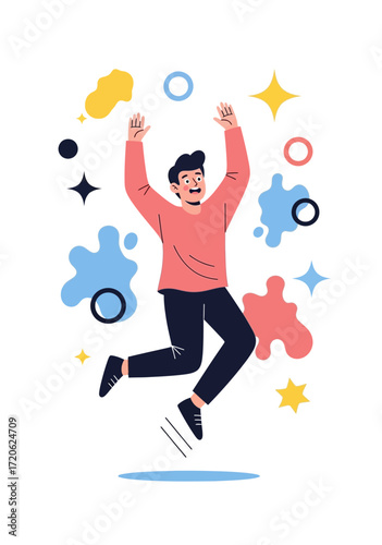 Cheerful Flat Illustration of a Man Jumping With Joy