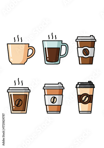 Collection of Flat Vector Hot Coffee Cups Illustration