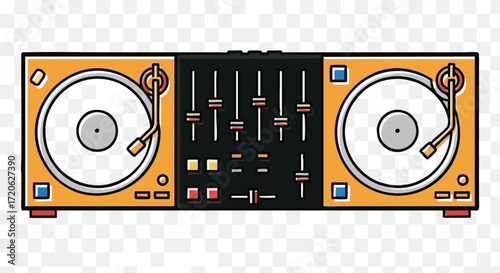 Retro DJ Turntable with Mixer Vintage Music Equipment Illustration