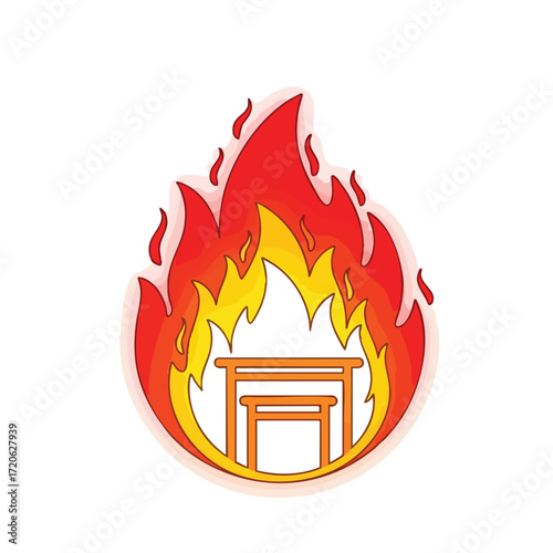 Fiery Torii Gate Japanese Temple in Flames Intense Heat Graphic
