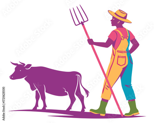 Farmer with cow silhouette vector