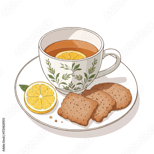 Tea Time Treats Lemon Tea and Biscuits Vector Illustration