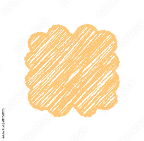 Groovy scallop wavy crayon shaded frame in retro sketch background style. Funky chalk border with graphic shading, orange crayon look, and y2k influence for playful, creative usage.